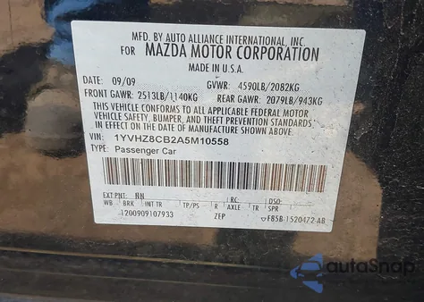 2010 Mazda Mazda6 S Grand Touring из США, поврежденный, VIN 1YVHZ8CB2A5M10558